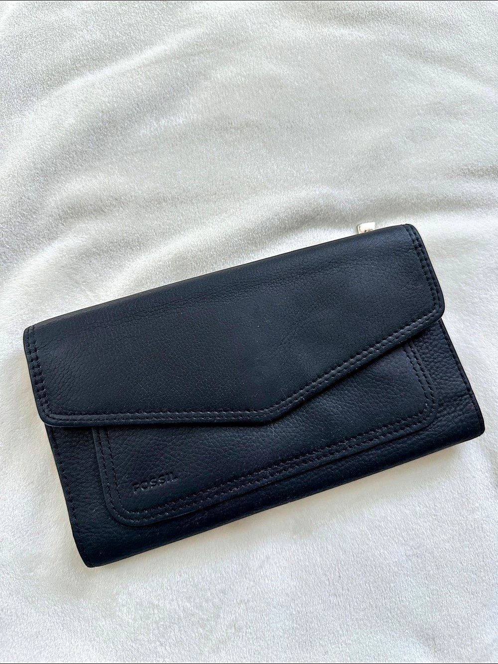 Fossil Black Genuine Leather Envelope Flap Wallet
